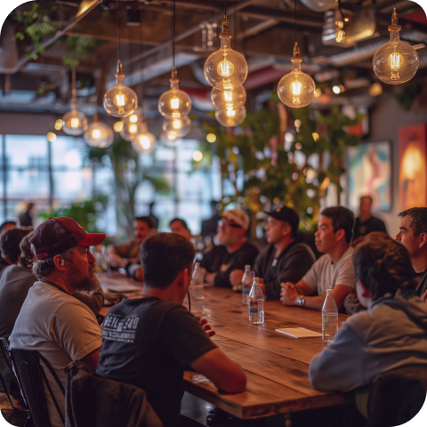 People gathering at a restaurant bar